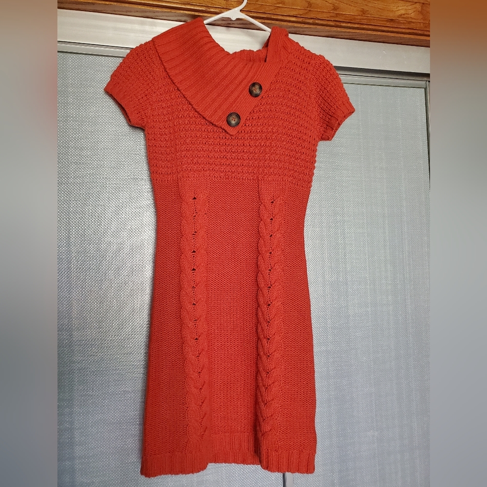 Burnt Orange mini-sweater dress, size medium